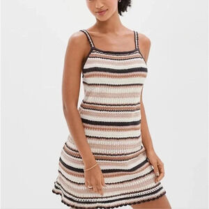 American Eagle Striped Crochet Sweater Dress